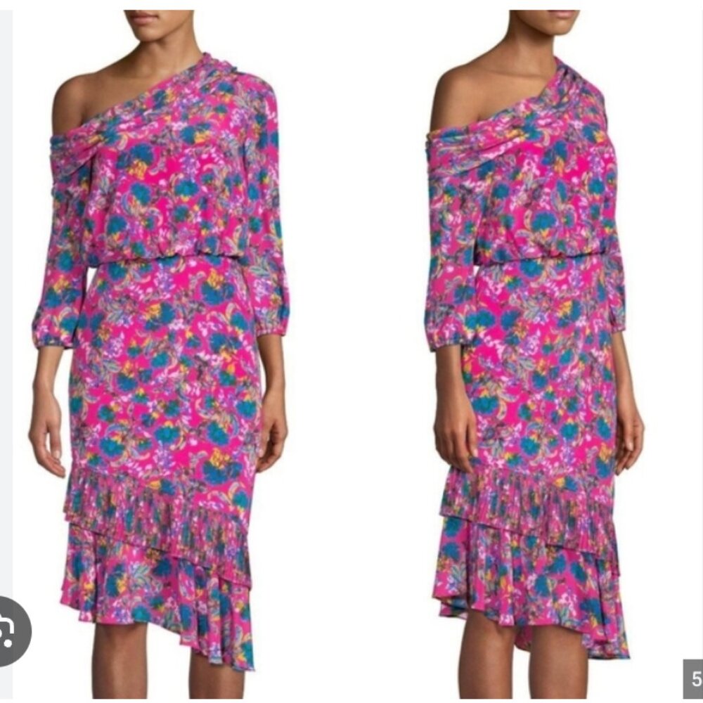 Saloni Lexie Off the Shoulder Midi Dress Size 6 EUC